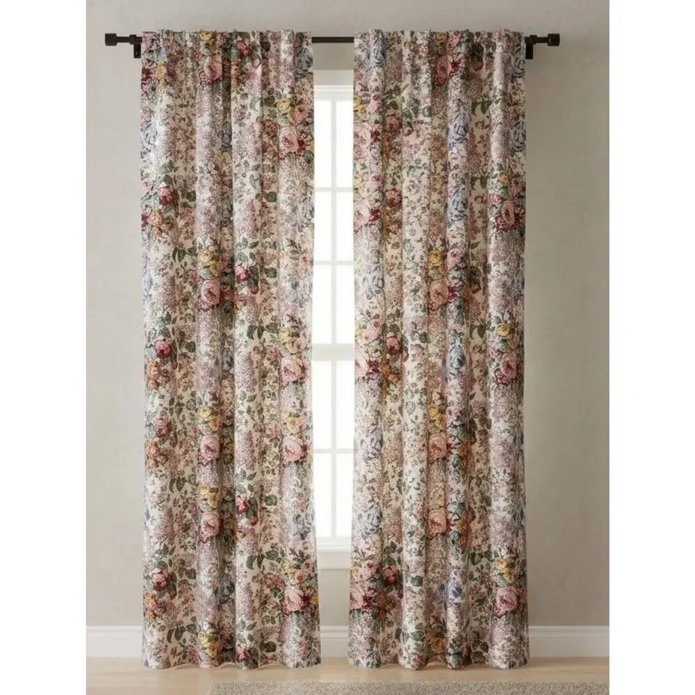 Ralph Lauren Allison Floral Pair Panels Cotton Rod Curtains 84